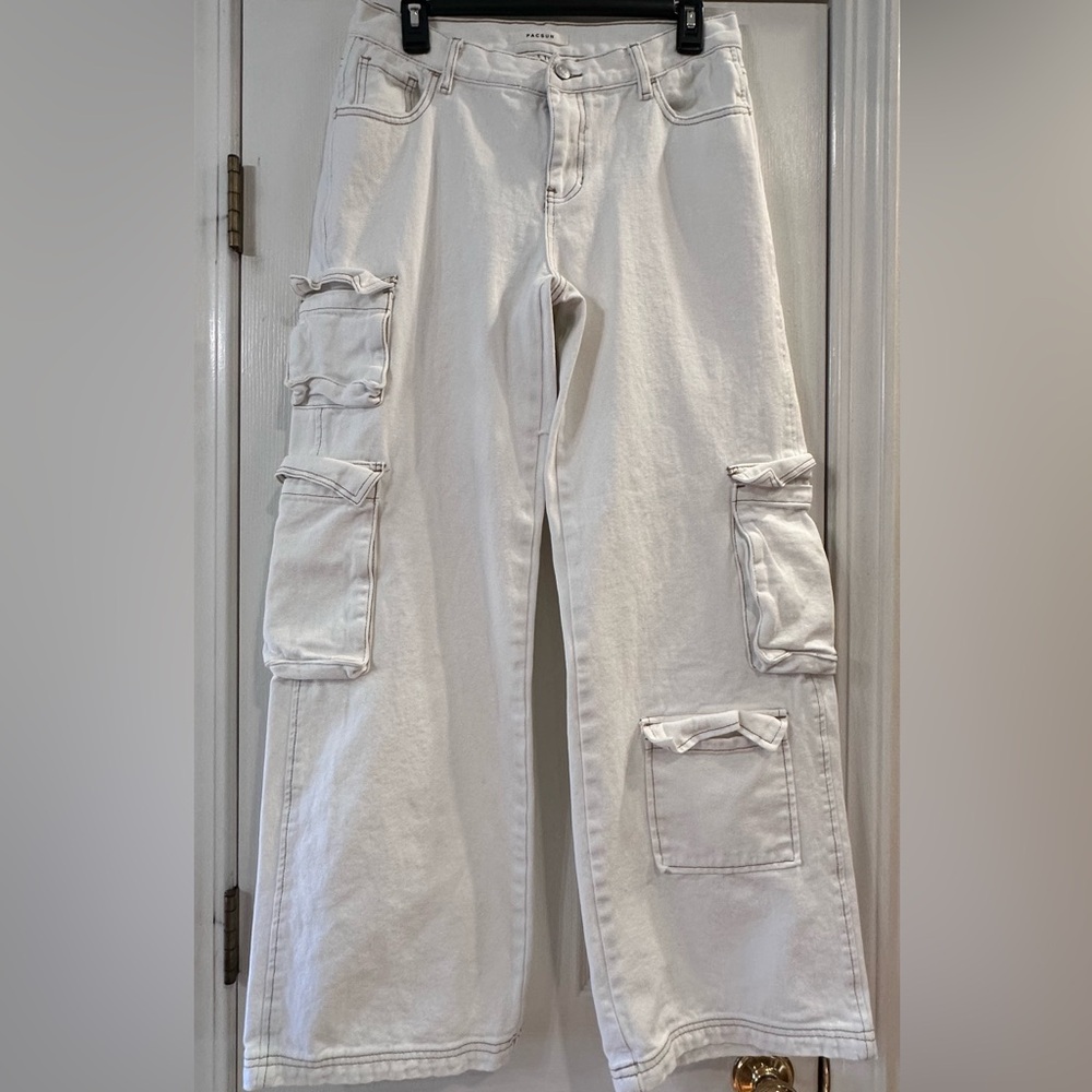 Pacsun Cream Vanilla Denim 90's Baggy
Cargo Pants Brown stitching Western Casual